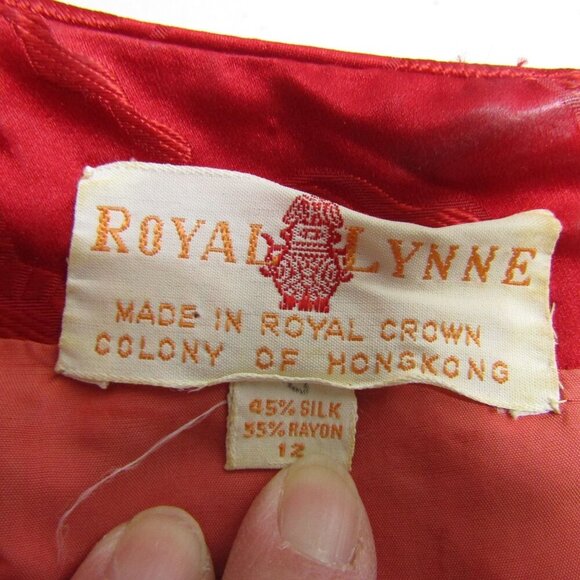 VINTAGE 60s S ASIAN Brocade Silk Blend MOD Red Cocktail Mad Men Suzie Wong Dress - Picture 9 of 10